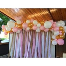 Organic balloon garland on backdrop